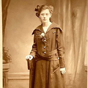 RPPC c1920 Young Lady Overcoat Dress Studio Portrait AZO Divided Antique Postcar